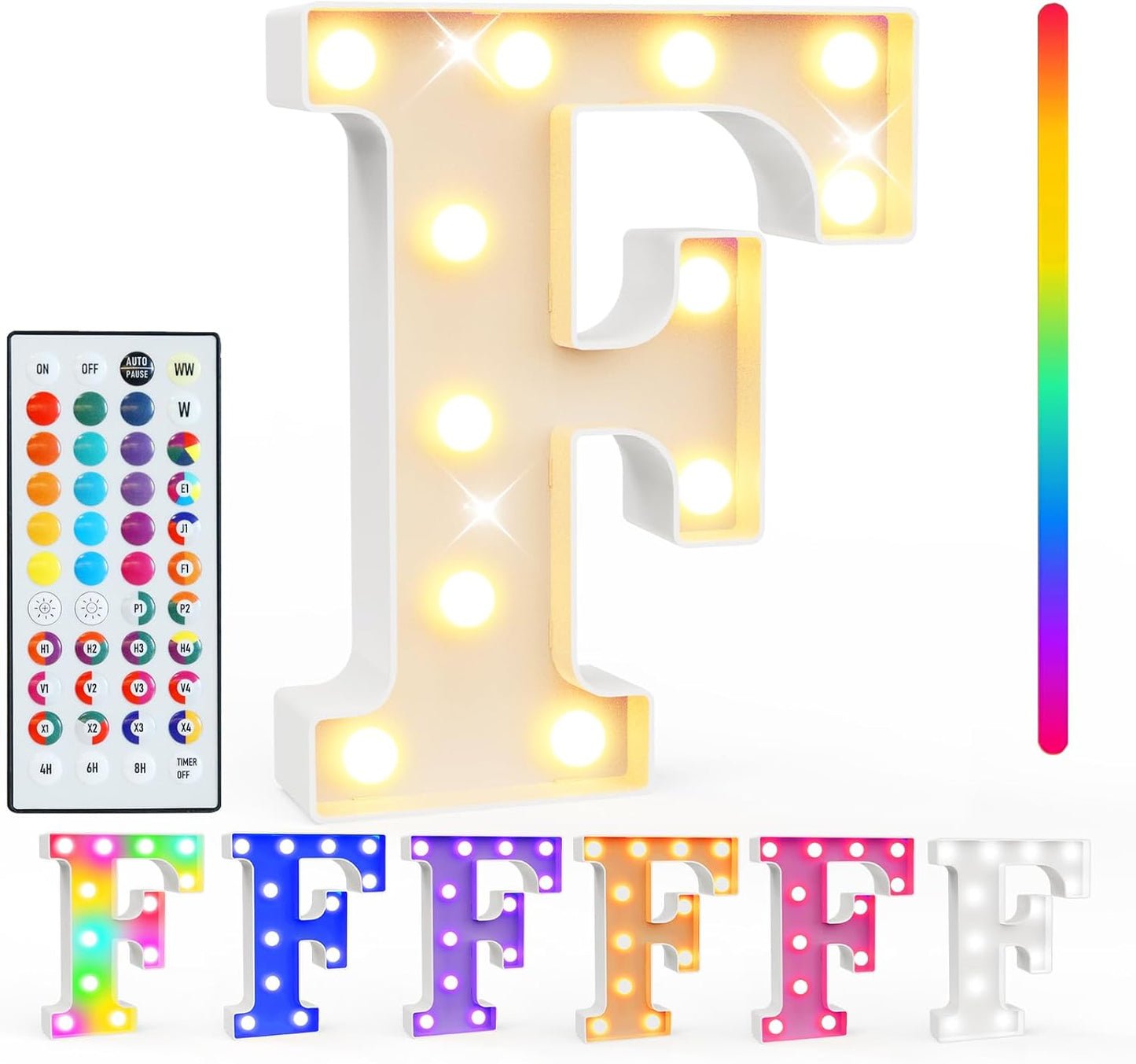 Pooqla Colorful Light Up Letters with Remote, Upgraded 35 Colors LED Marquee Letters, RGB Lighted Letter for Girls Teenager Gift, Birthday, Party, Wedding, Night Light, Room, Bedroom Decor, Letter F