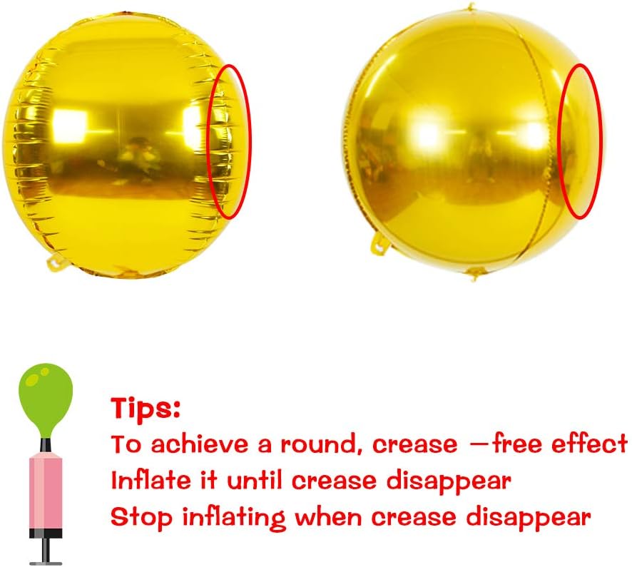 10 pcs Gold 4D balloon, 10 inch Foil Mylar Sphere Balloon for Birthday Party,Wedding,Valentine's Day, Christmas,Baby Shower Decoration Supplies