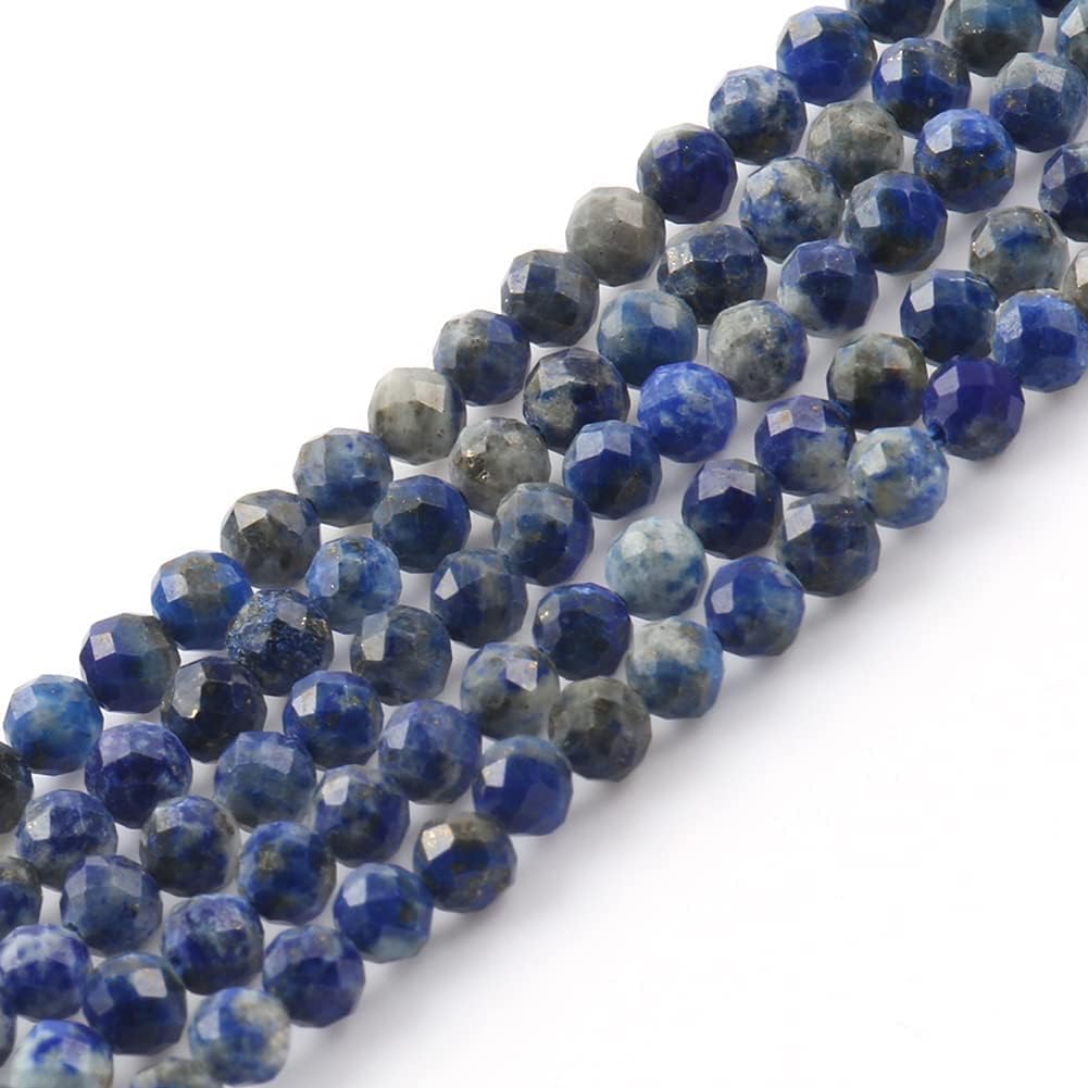 Song Xi 120pcs 3mm Natural Lapis Lazuli Gemstone Beads Faceted Round Loose Stone Beads for Jewelry Making