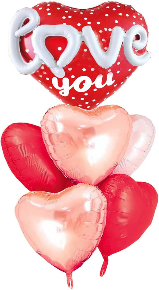 Red Heart Shape Rose Gold Love You Balloons Pack Of 6 Foil Helium Mylar Balloons For Valentines Day Mothers Day Wedding Anniversary Decorations Bridal Shower Birthday Party