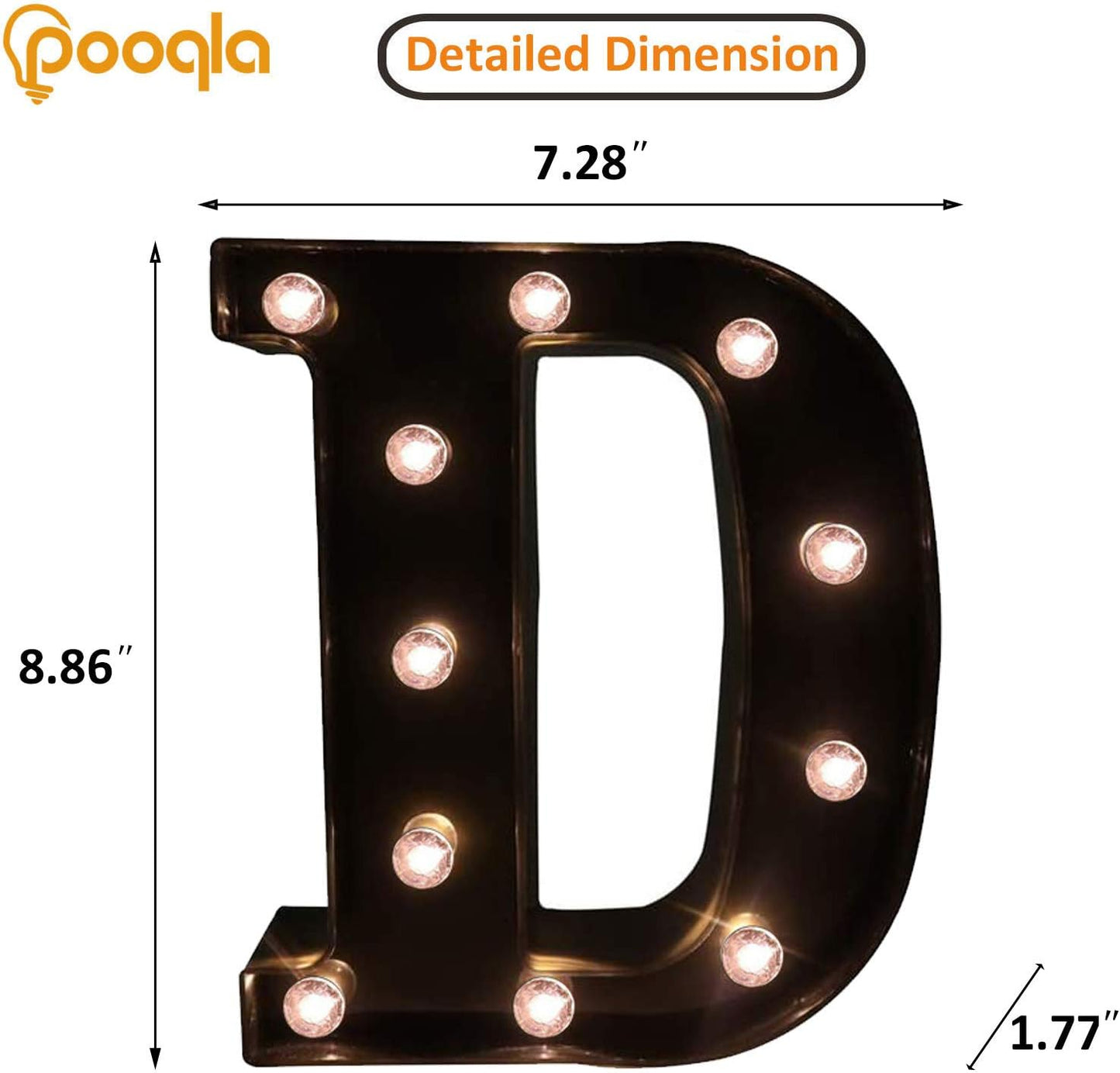 Decorative LED Illuminated Letter Marquee Sign - Alphabet Marquee Letters with Lights For Wedding Birthday Party Christmas Night Light Lamp Home Bar Decoration D, Black