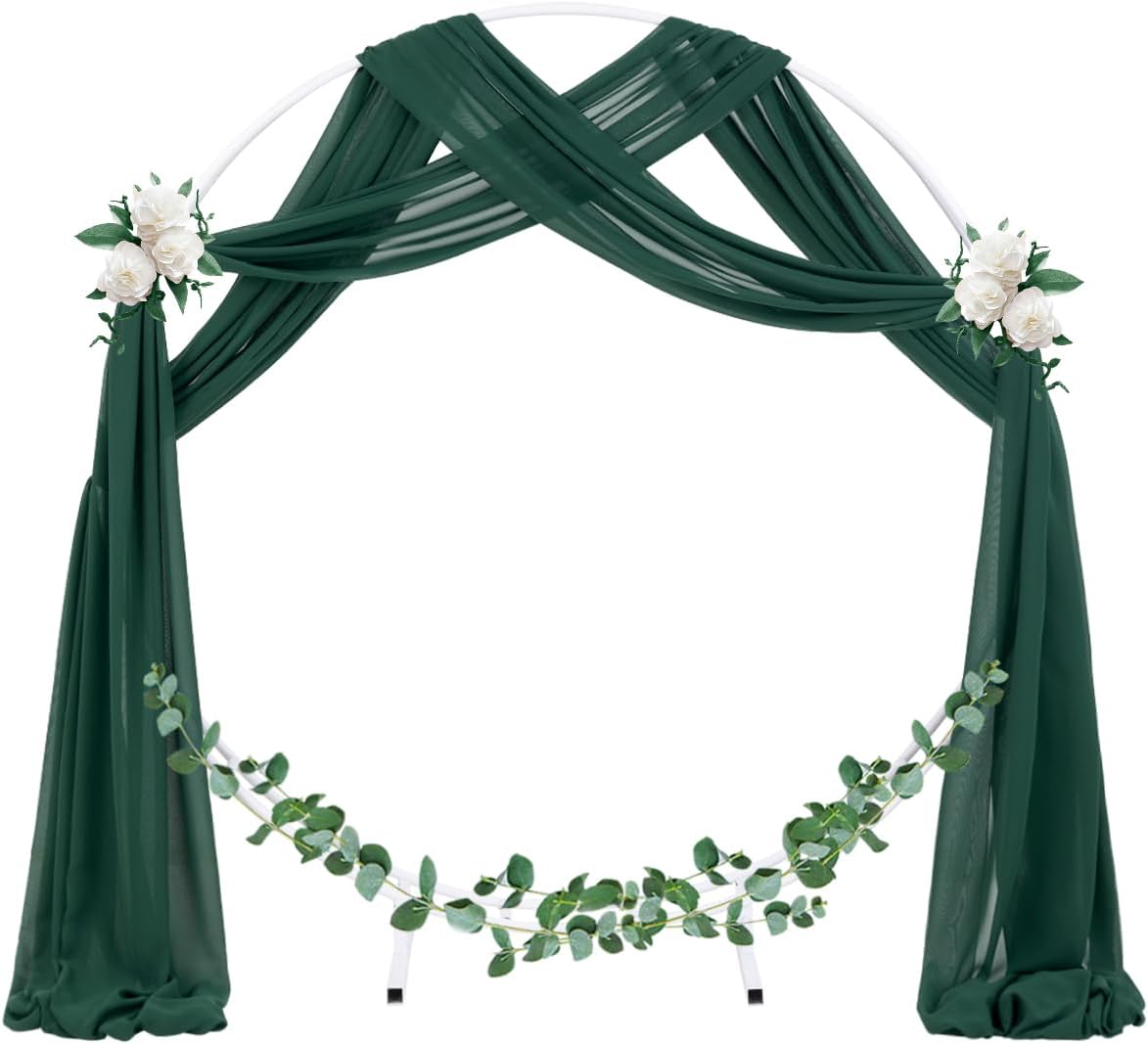 Socomi Wedding Arch Draping Fabric 3 Panels 29" x 19Ft Emerald Green Sheer Chiffon Curtain Drapes 6 Yards for Wedding Ceremony Birthday Party Decoration