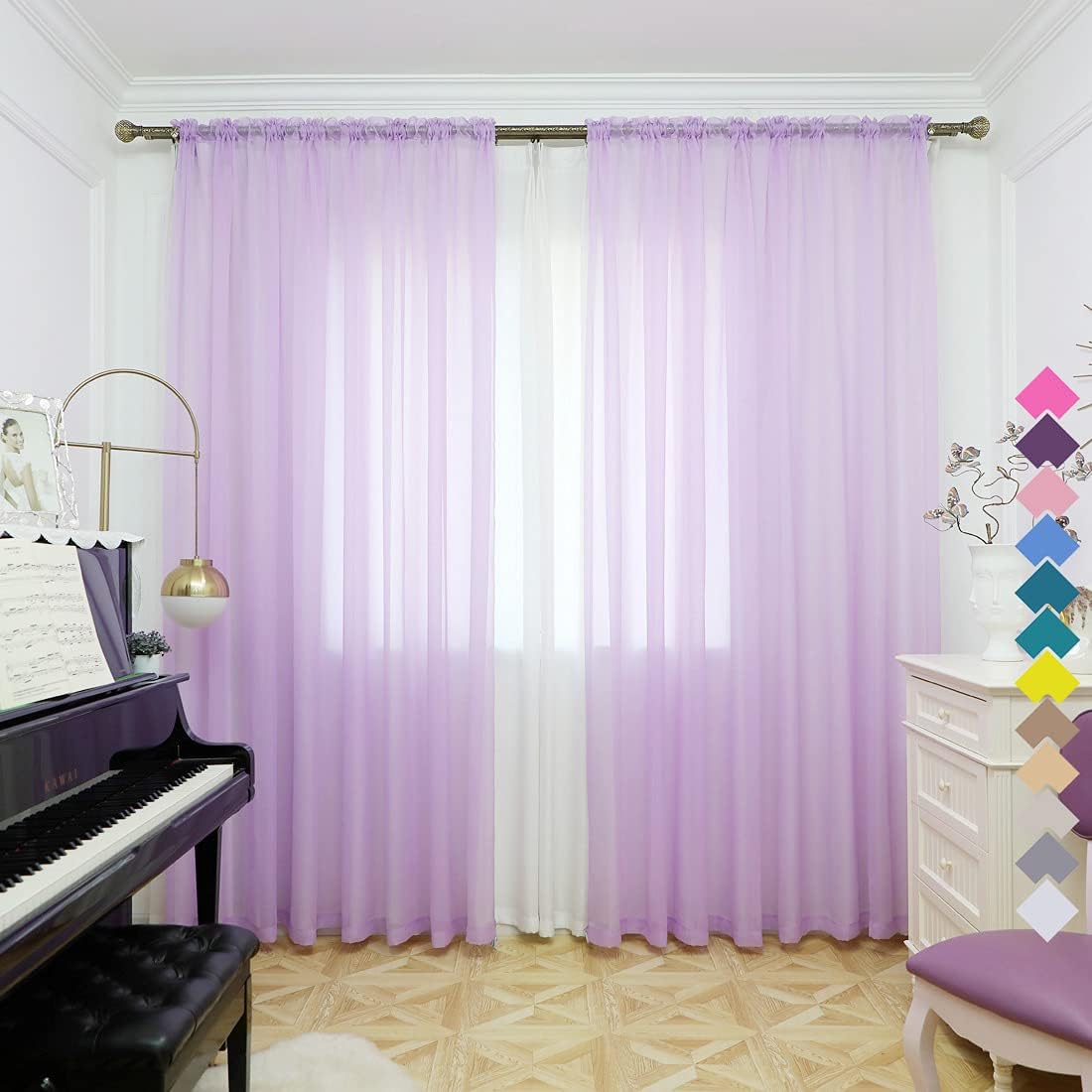 Window Purple Sheer Curtains 95 Inches Long 2 Panels Basic Rod Pocket Panel for Bedroom Children Living Room Yard Kitchen