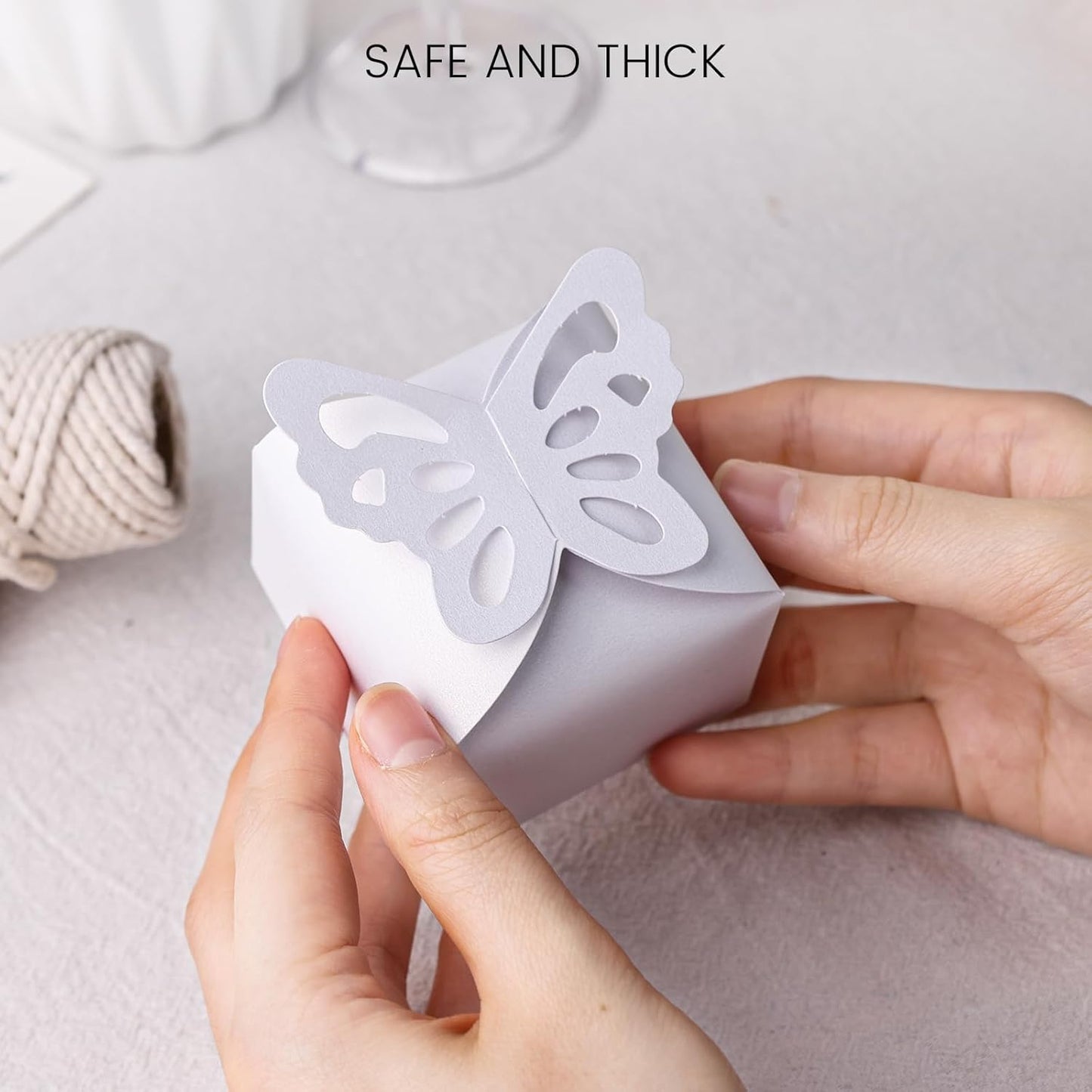 VGOODALL 50PCS Party Favor Boxes, 2.4" x 2.4" x 1.8" 3D Butterfly Candy Boxes White Baby Shower Favors for Wedding Birthday Party Gift