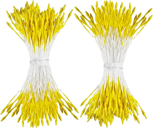 HAHIYO 1000Pcs 1mm Yellow Pearl Double Head Flower Pistil for Flower Making Scrapbook Decoration Mini Handmade Artificial Pistil Pearlized Floral Stamen Pollen