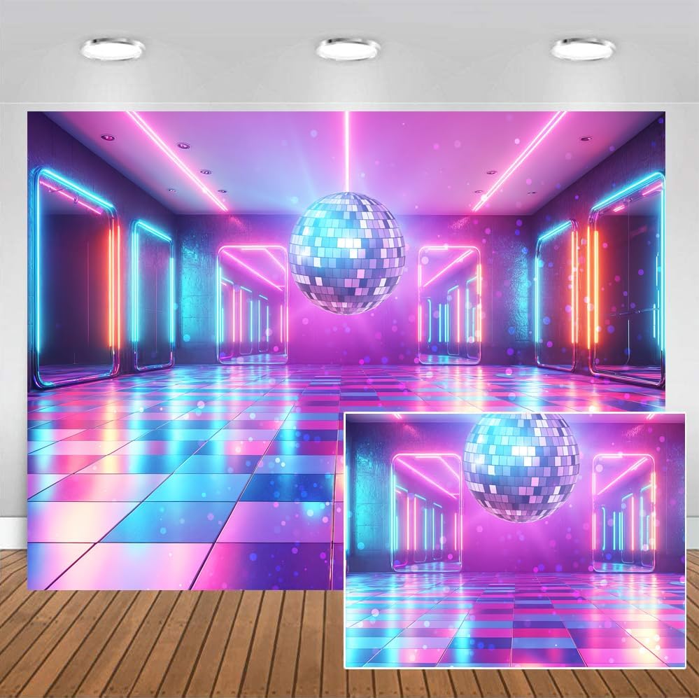 Disco Decorations Backdrop, Retro Glow Party 70s 80s 90s Theme Stage Dance Background Disco Party Decoration, Polyester Banner PartyBackdrop for Birthday Prom Portrait Photo Props 12x10FT