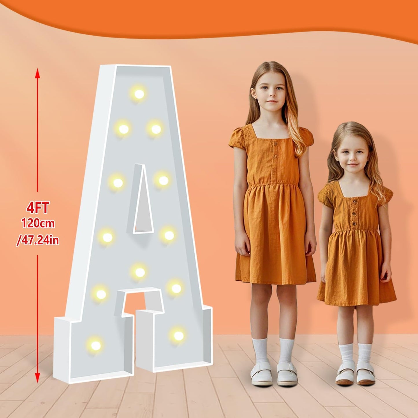 4FT Marquee Light Up Letters, LED Marquee Letters A for Birthday Balloons Backdrop, Large Light Up Letters for Baby Shower Anniversary Decorations Party Wedding Decor, Pre-Cut Foam Frame Kit