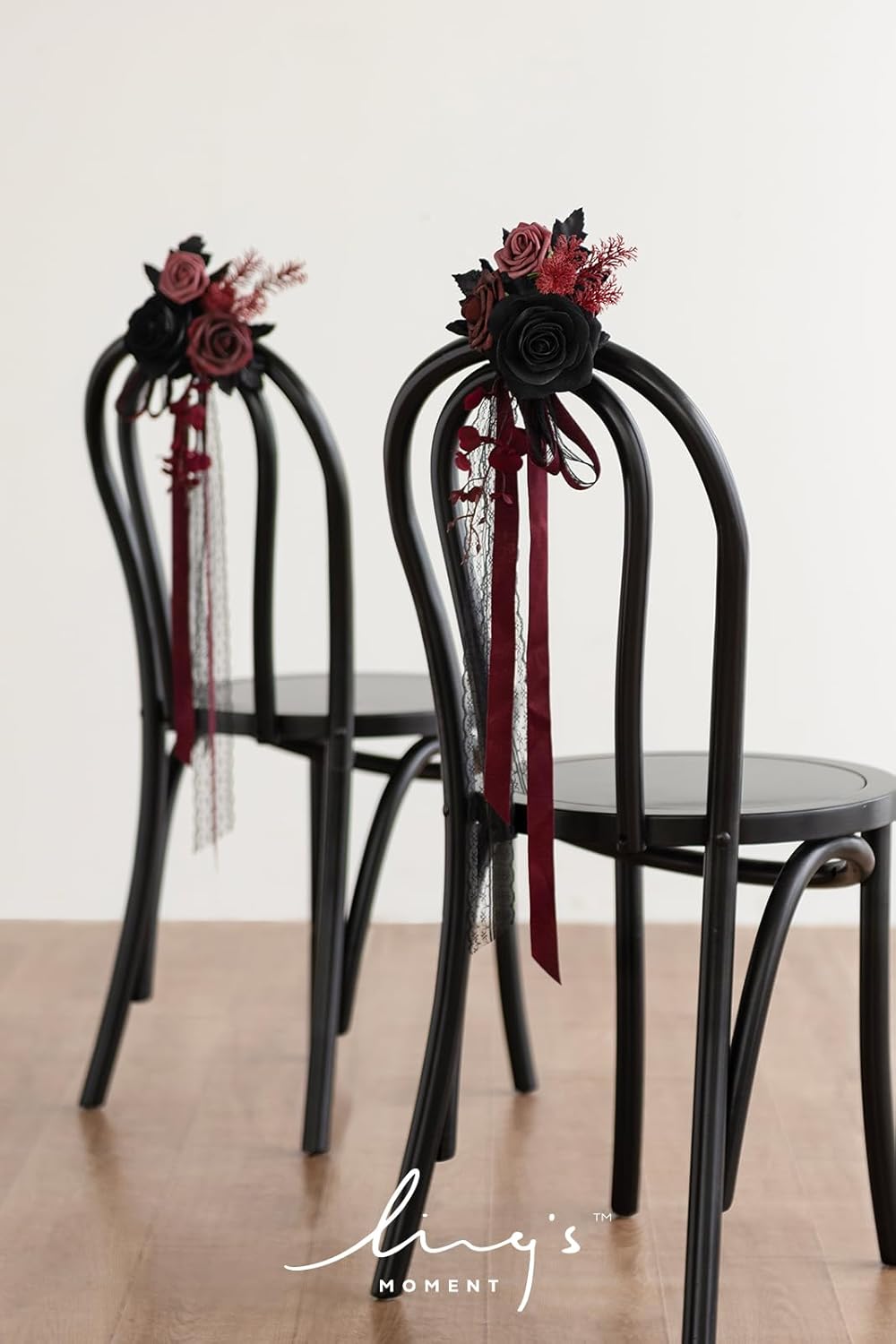 Ling's Moment 8 Wedding Artificial Aisle Pew Flowers Chair Decorations Arrangements with Chiffon Ribbons Black Burgundy for Ceremony Chair Back Floral Decor Reception Church Rose Party Outdoor