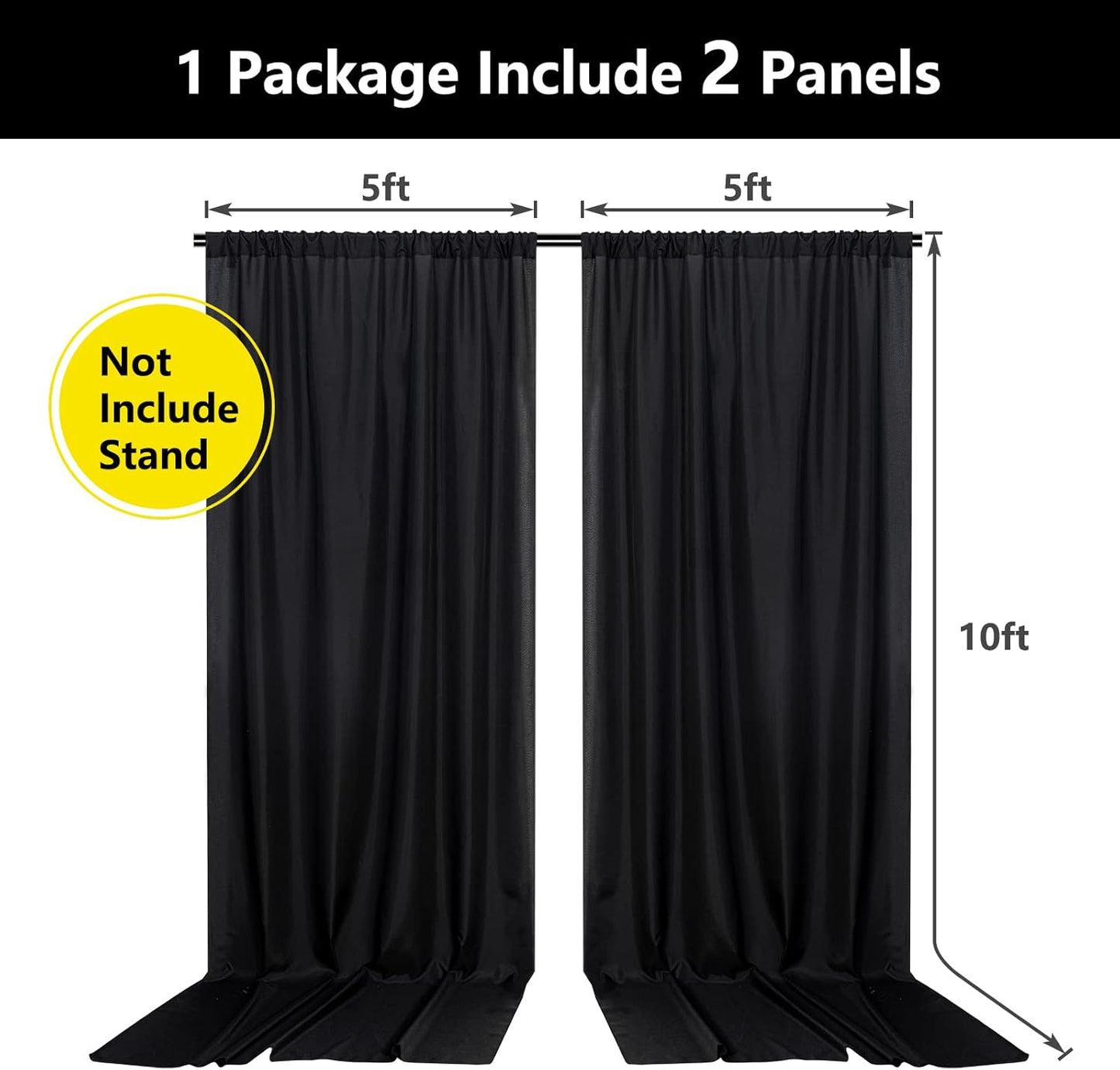 Black Backdrop Curtain for Party, Background Drapes Panels with Rod Pocket, Wrinkle Free Black Photo Curtains Backdrop Drapes Fabric Decoration for Wedding, Birthday Party Decor 5ft x 10ft, 2 Panels