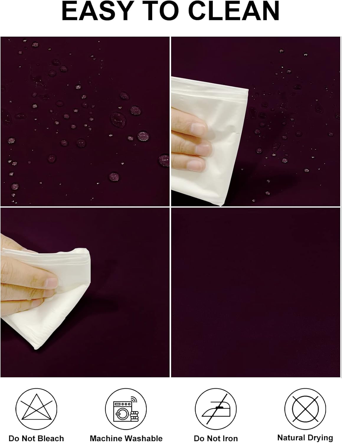 Fokitut 2 Pack Waterproof Round Tablecloth, 108 Inch, Stain Resistant and Wrinkle Polyester Table Cloth, Fabric Table Cover for Kitchen Dining, Wedding, Party, Holiday Dinner-Eggplant