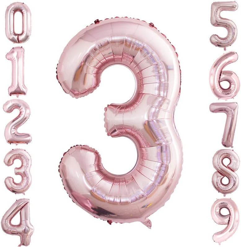 GOER 2 Pcs 42 Inch Rose Gold Foil Balloons Number 3,Huge Number Balloons for 3rd 33rd Birthday Party Supplies Anniversary Decorations