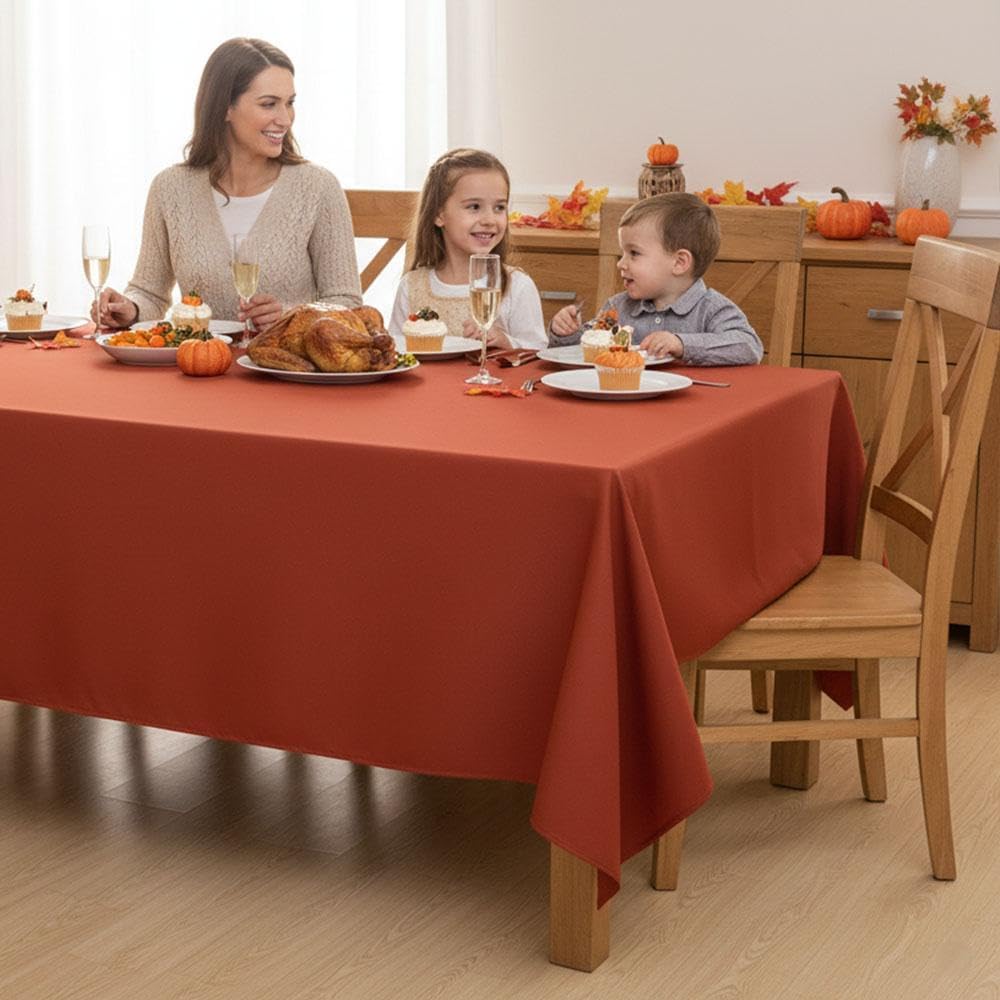 Fitable 8 Pack Rectangle Tablecloths: Stain Resistant Wrinkle Free Fall Table Clothes, Washable Reusable Polyester Table Covers for Wedding Thanksgiving Party Birthday Banquet(Rust, 70x108 Inch)