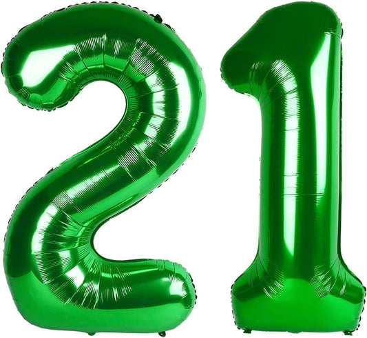 Green Number 21 12 Balloon 40 inch, Number 21 12 Birthday Balloon for Boy Girl, Green Foil 21 Balloon for 21 12 Birthday Party, Anniversary Celebration Number Balloons Decorations