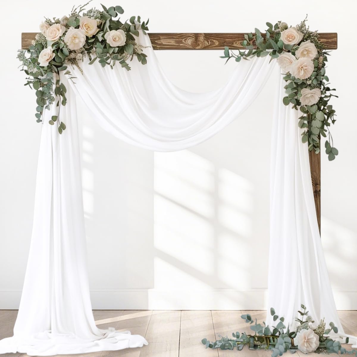 White Elegant Arch Draping Fabric Outdoor 1 Panel 29" × 20Ft Sheer Chiffon Curtain Drapes for Fall Wedding Ceremony Birthday Party Garden Brunch