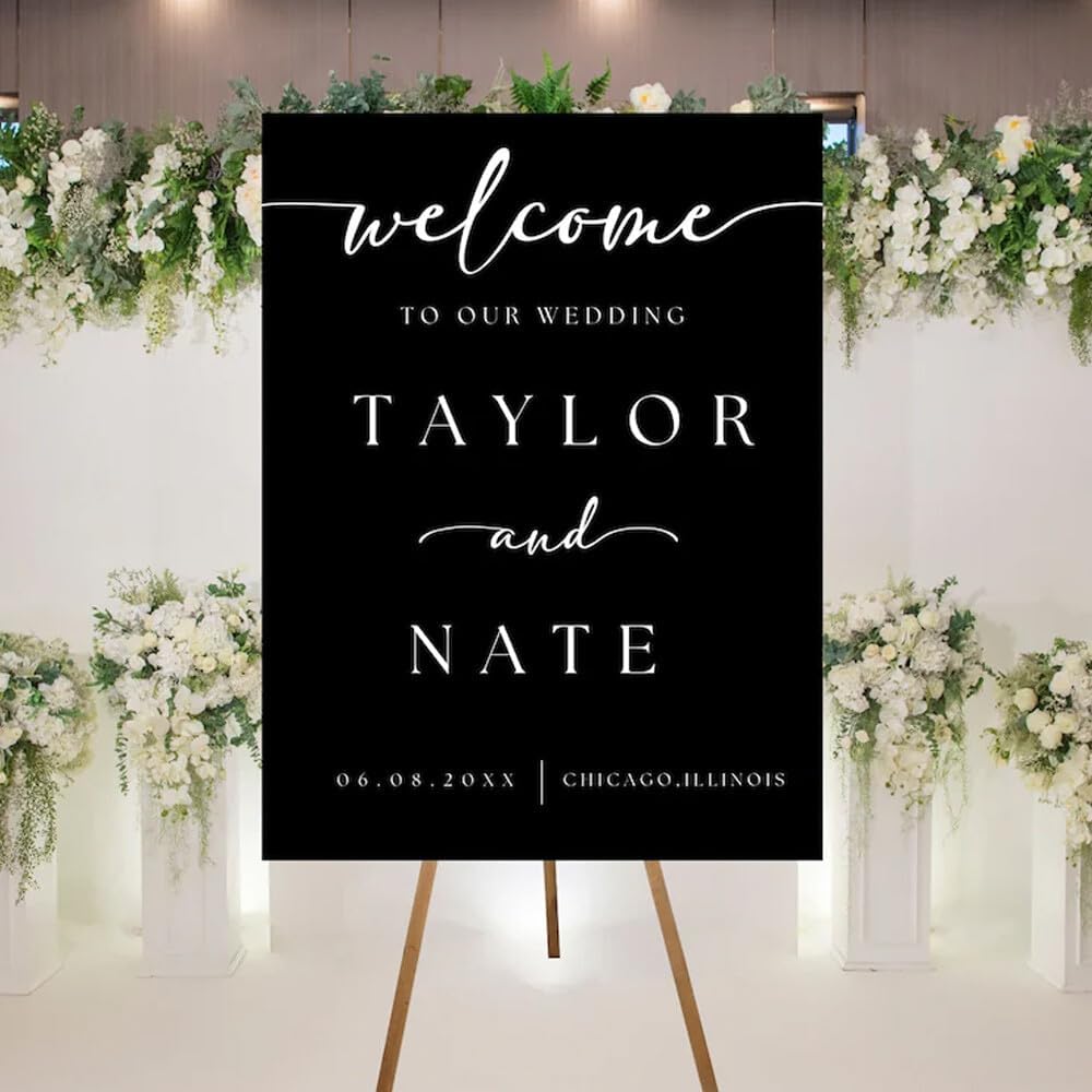 Welcome To Our Wedding Sign, Welcome Wedding Sign With Stand, Wedding Welcome Sign Custom Elegant Welcome Sign for Wedding, Personalized Welcome Sign Minimalist Wedding Entrance Sign