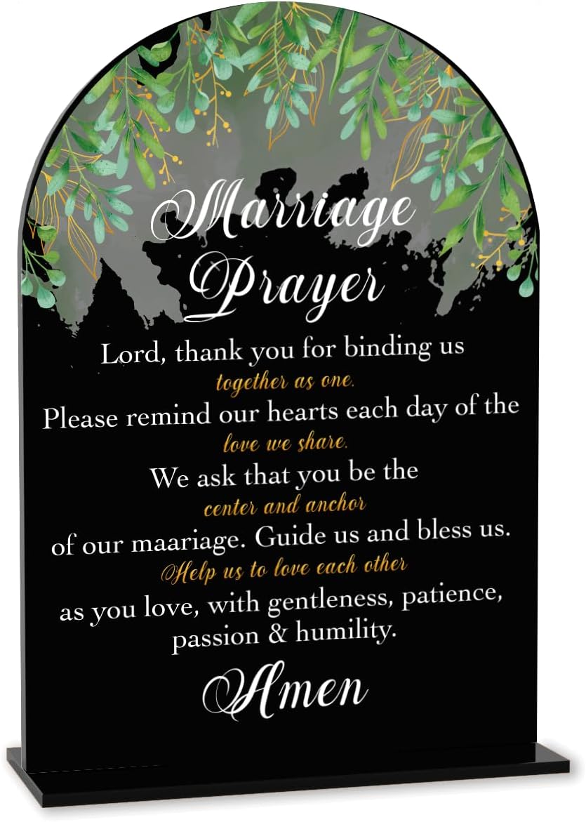 Black Marriage Prayer Sign, Wedding Engagement Bridal Shower Christian Religious Decor for Reception Ceremony Anniversary Party, Weddings Acrylic Sign