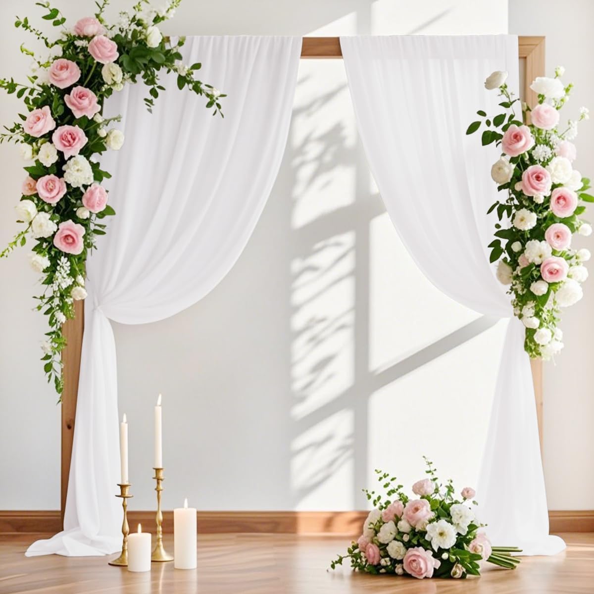 MLMW Wedding Arch Draping Fabric 1 Panel 29" x 20Ft White Sheer Wedding Arch Backdrop Drapes Outdoor Curtain for Ceremony Party Background Ceiling Decor