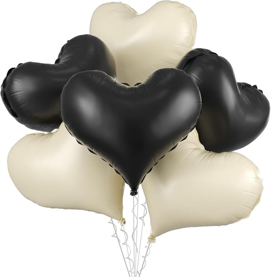 Black Cream White Heart Balloons,24Inch Large Heart Foil Balloons for Valentine's Day Birthday Wedding Baby Shower Anniversary Party Decorations