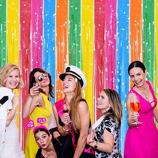 TONIFUL 3Pcs Colorful Door Streamers,Photo Booth Backdrop Metallic Colorful Foil Fringe Curtains for Halloween Birthday,Christmas,New Year,Bachelorette,Grad Party Streamers Decor(9.9ft x 6.6ft)