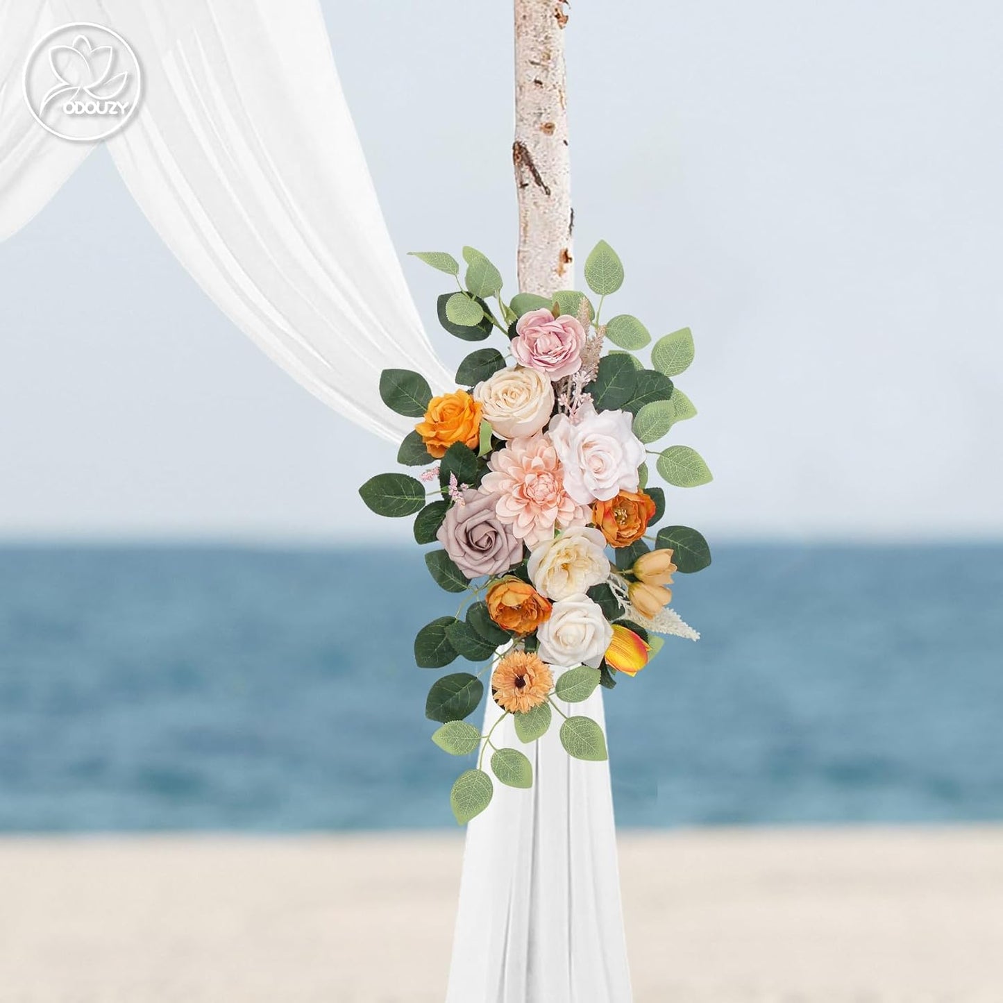 Wedding Arch Flowers Kit,Artificial Flower Arch Decor,2pcs Artificial Flower Arrangement for Wedding Decor Reception Backdrop Floral Decorations (Orange White)