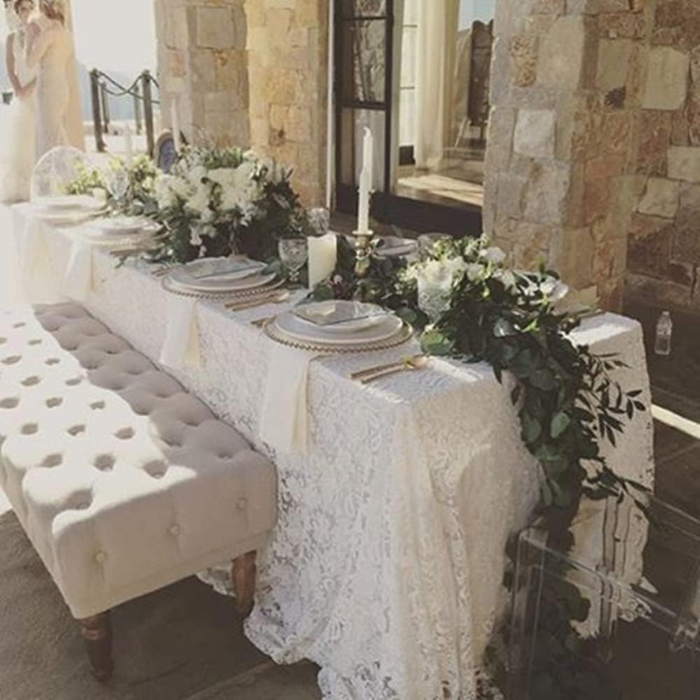 LuoluoHouse White Lace Tablecloth 6pcs Table Fabric 60x120 Inch for Rustic Boho Wedding Bridal Shower Party Decoration Rectangle Overlay Long Vintage Embroidered Reception Table Cloth Decor