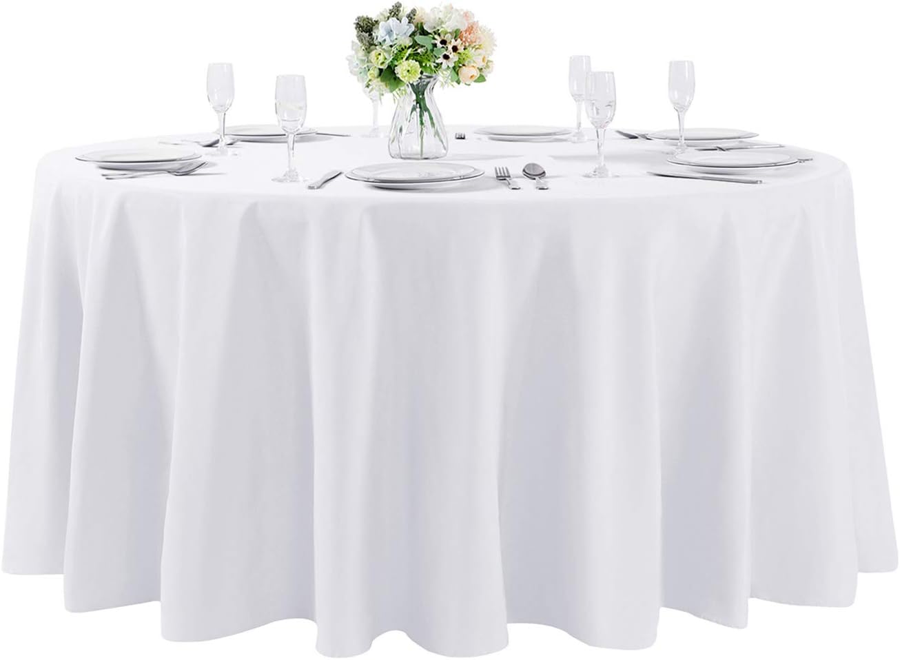108 inch Round Tablecloth Washable Polyester Table Cloth Decorative Table Cover for Wedding Party Dining Banquet (108 inch,White)
