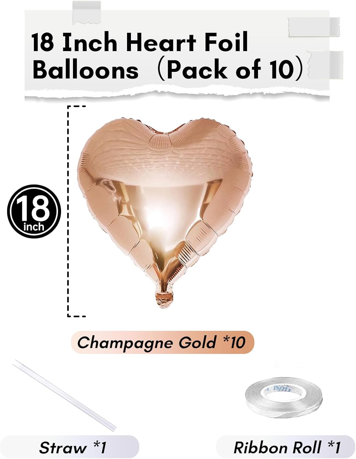 Rose Gold Foil Heart Balloons, 18 Inch Large Rose Gold Heart Shape Mylar Balloon, Metallic Champagne Helium Heart Foil Balloons for Valentine Girls Women Birthdays Baby Shower Wedding Party Decor