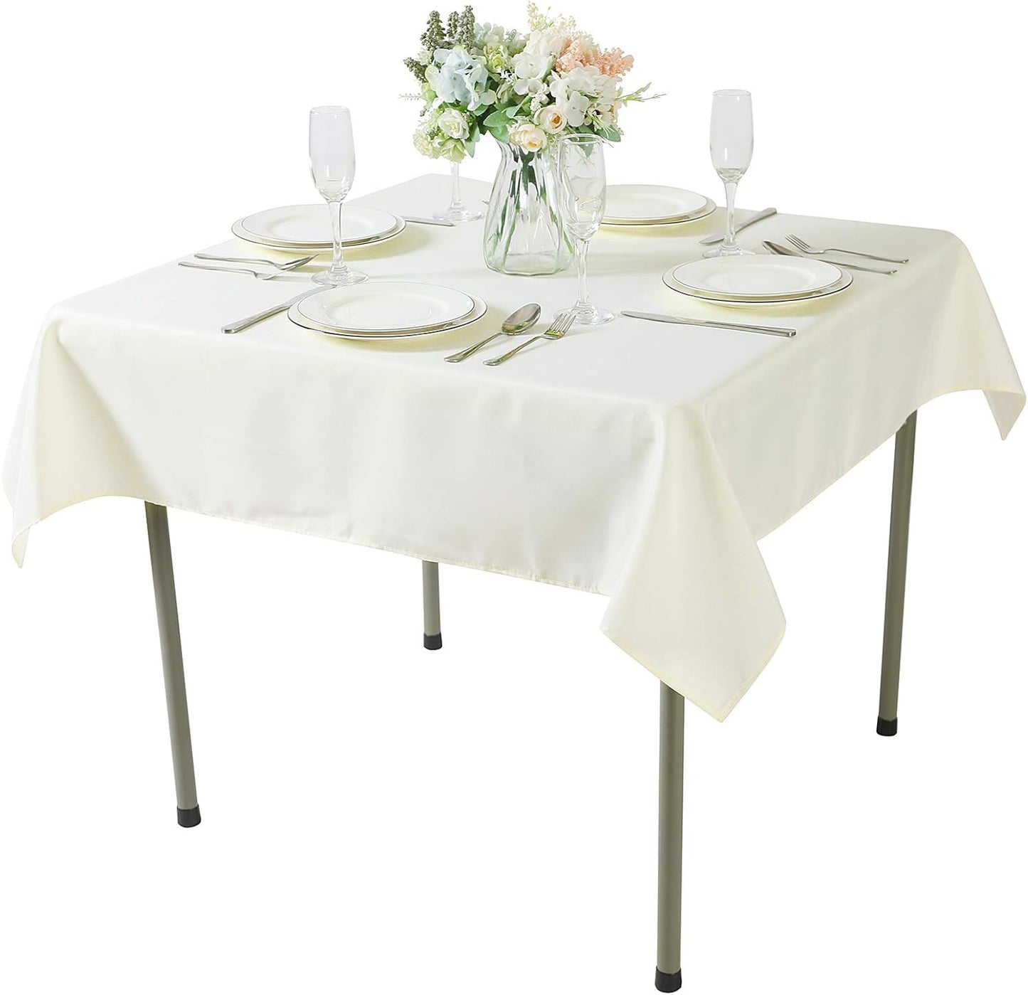 Cupuamon Square Tablecloth 70x70 inch Washable Polyester Fabric Table Cloth for Wedding Party Dining Banquet Decoration（70x70,Ivory）