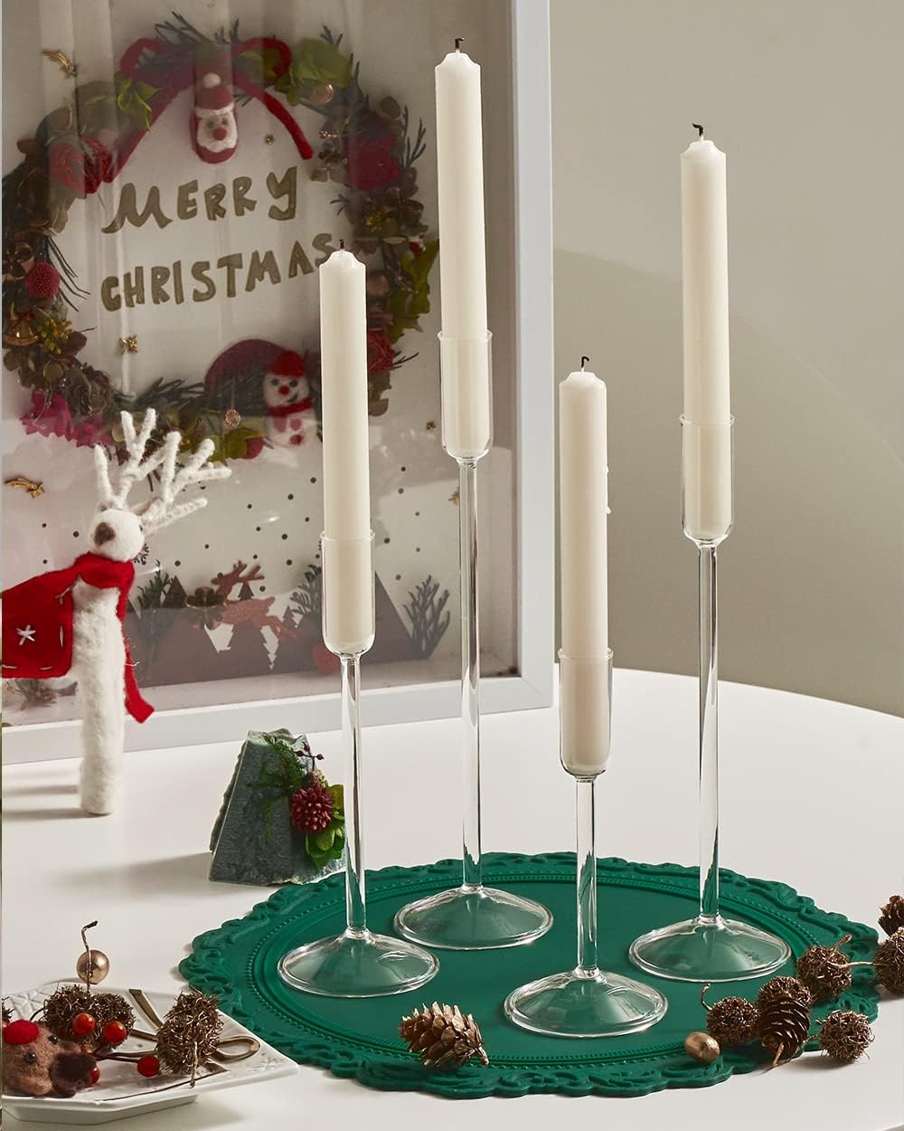 Candle Holder, Glass Taper Candle Tall Candlestick Holder, 4 Different Heights, for Table Centerpiece, Wedding, Party, Clear, 8pcs