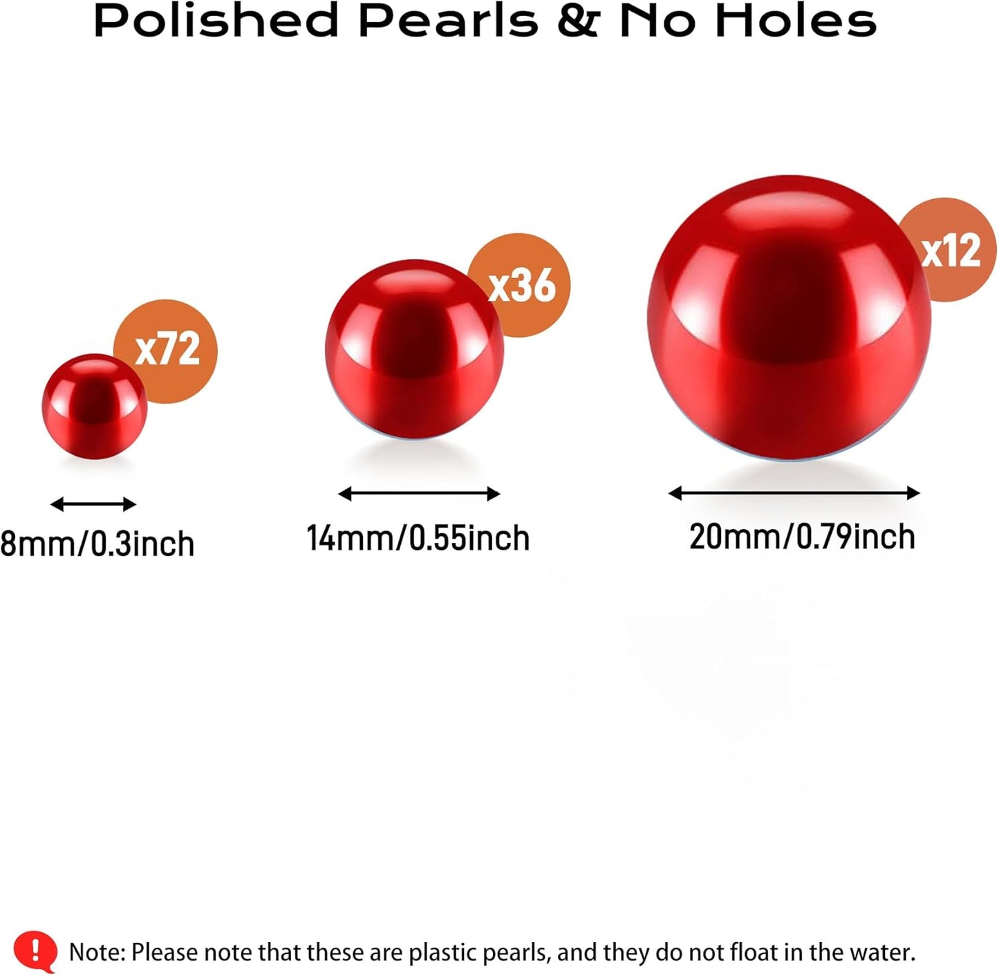 120 PCS 8/14/20mm No Hole Polish Pearl Beads for Centerpiece, Red Beads Decorative Vase Fillers, Plastics Pearls for Vases, Table Scatters, Wedding Party Decor