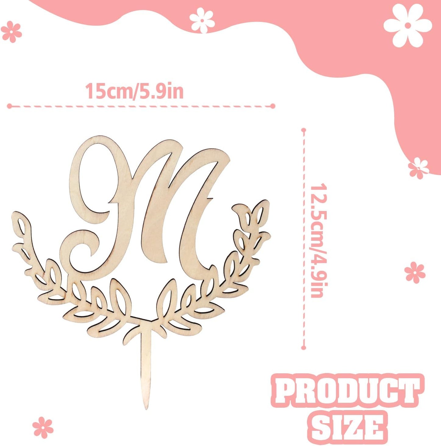 LINGTEER Personalized Inital Letter M Wooden Cake Topper Perfect for Birthday Rustic Wedding Anniversary Party Keepsake Decoration