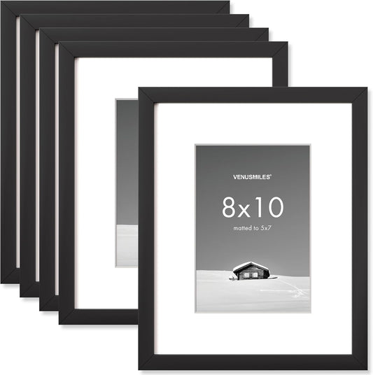 8x10 inch Picture Frame, 8x10 Photo Frames with 5x7 Removable Mat - High Definition Plexiglass - Vertical and Horizontal Display - Wall Hanging Frame - Black, 5 Pack