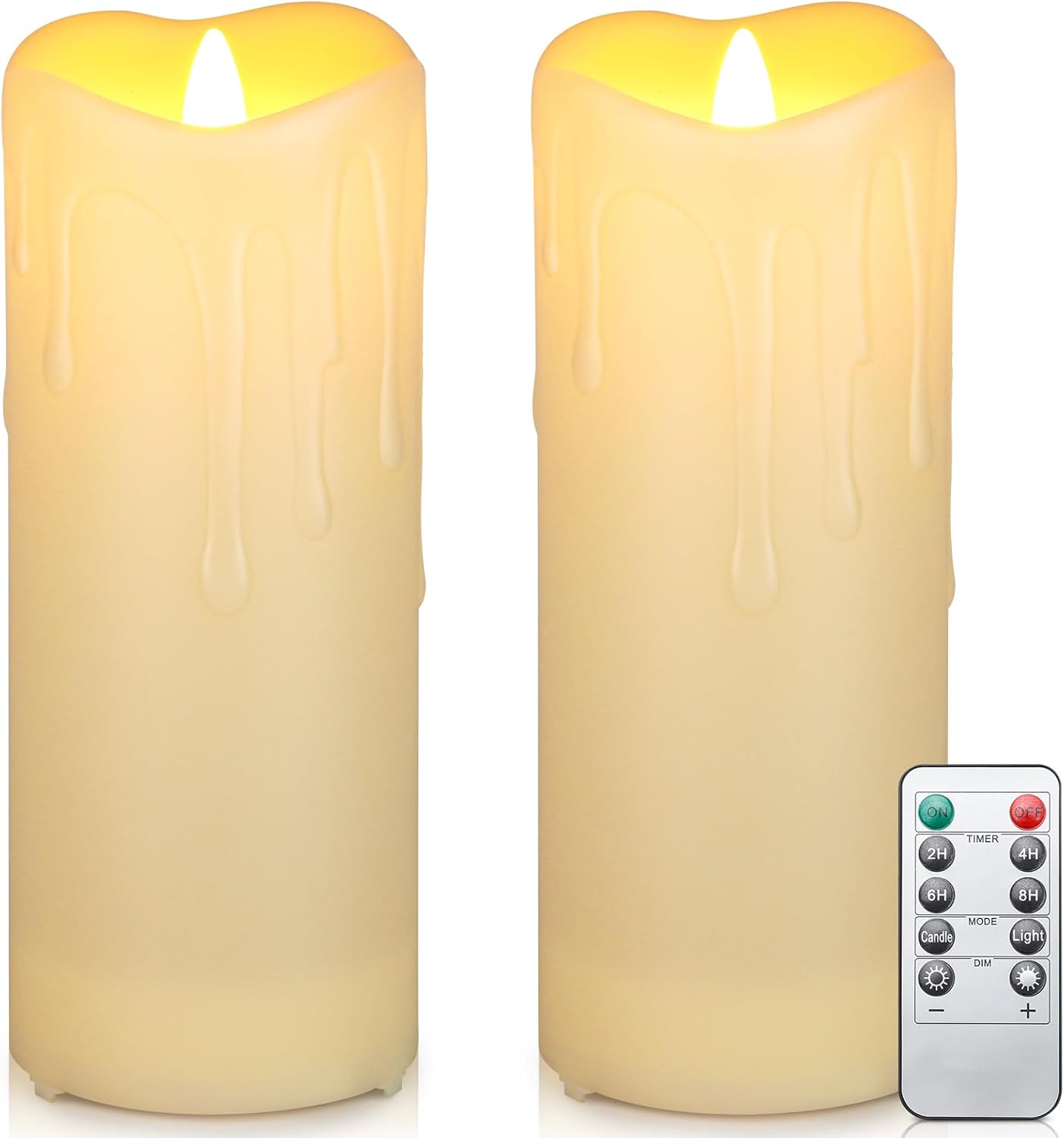 Enido Flameless Candles LED Candles Outdoor Waterproof Candles(D: 4" x H: 10") Battery Operated Plastic Pack of 2 Pillar Candle for Portico and Fireplaces