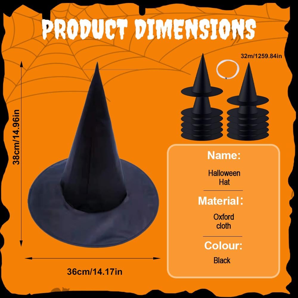 12 PCS Halloween Party Favor Costume Accessory Hanging Witch Hat, Black Witch Hats Hanging Decor Halloween Decorations