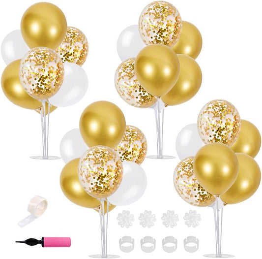 TONIFUL 4 White Gold Party Decorations Balloon Stand Centerpiece Table Decorations for Birthday Graduation Wedding Anniversary Engagement Bridal Shower New Years 2025
