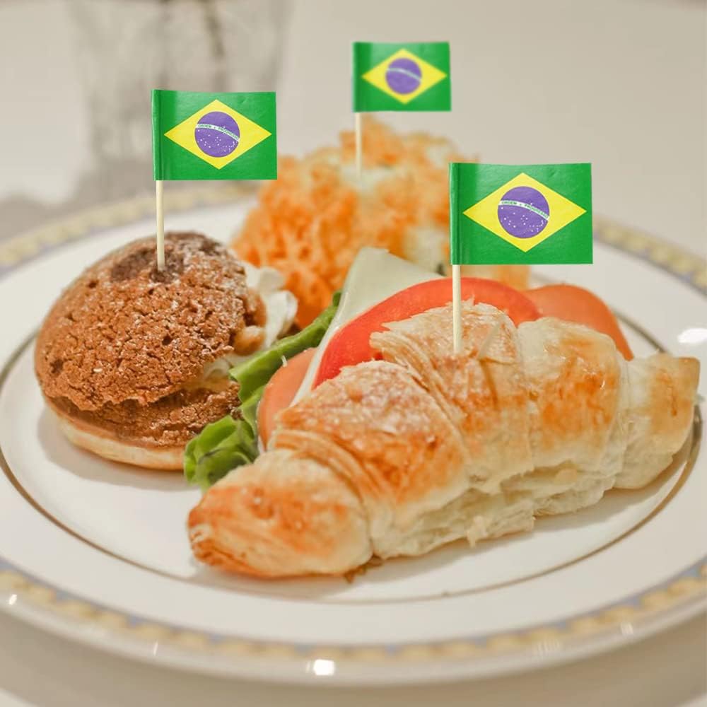 Brazil Flag Brazilian Flag, Small Mini Brazil Toothpick Flags for Food, Cupcakes, Cocktails, Appetizers, Bar Party Decorations