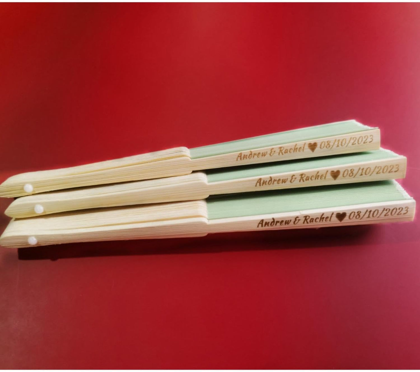 Personalized Wedding Fans Handheld Folding Fans (30Pcs) - Custom Engraved Green Silk Fans for Bridal Shower Favor/Baby Shower Favor, Birthdays Party Gifts/Gifts for Party Guests