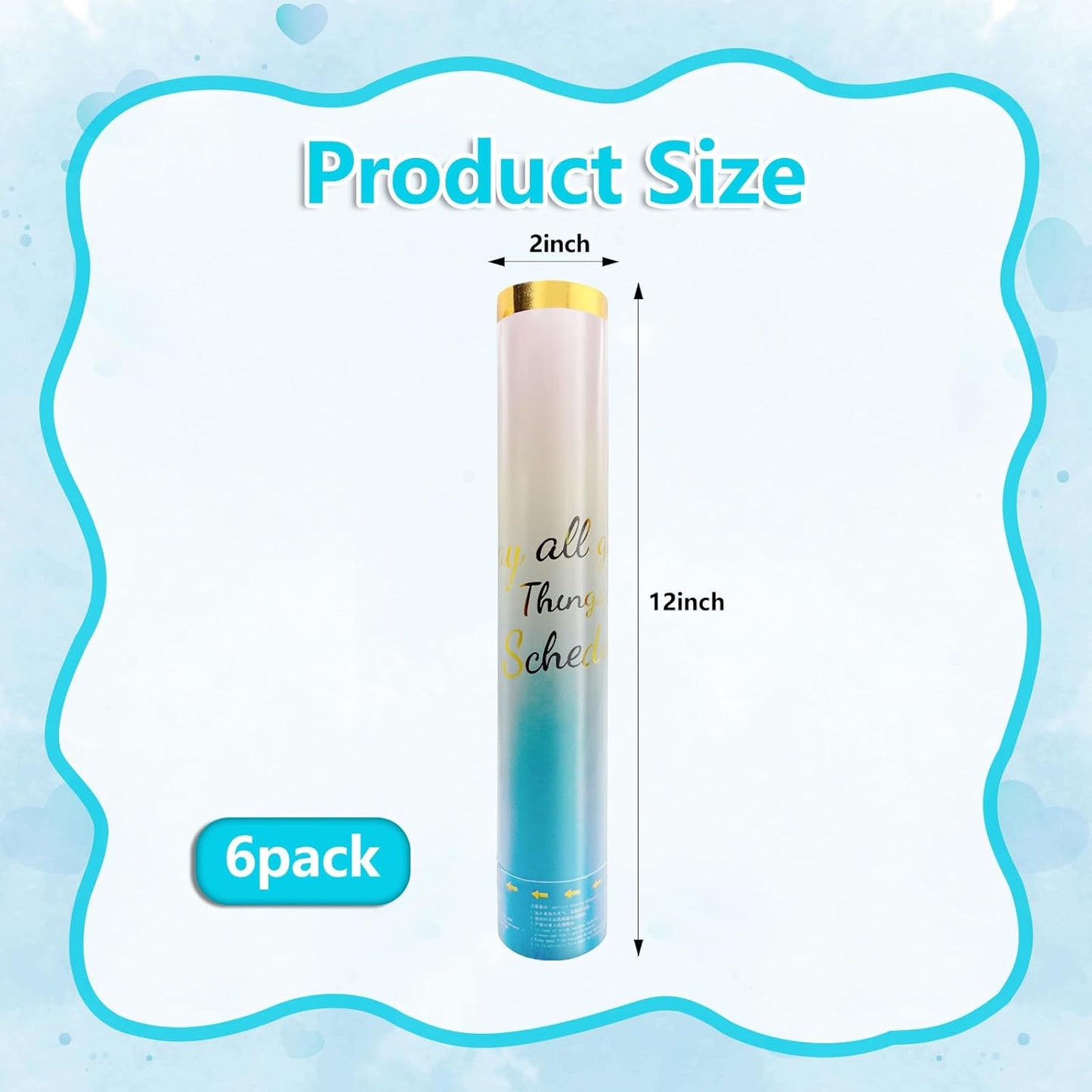 6 Pack Gender Reveal Confetti Cannon, 12 Inch Biodegradable Blue Confetti Poppers for Gender Reveal, Birthday, Wedding, Baby Celebration, Parties