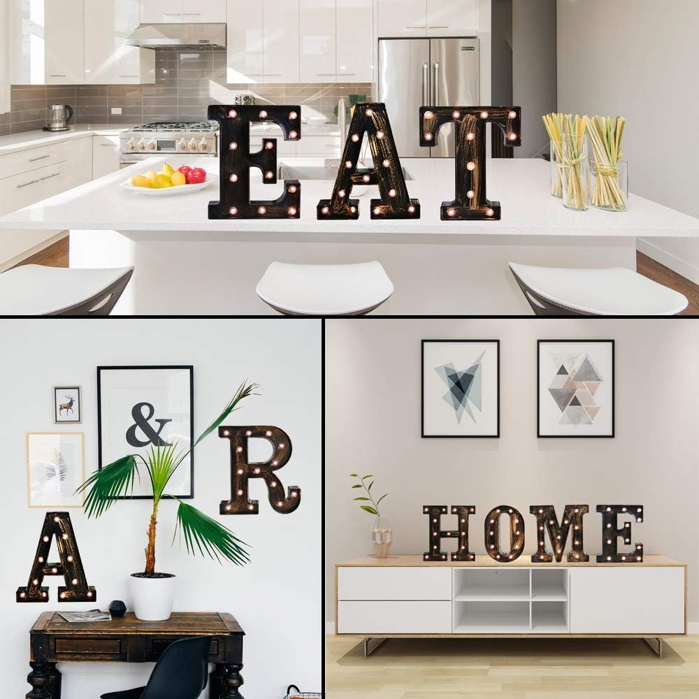 OYCBUZO Golden Black Led Marquee Letter - Industrial, Vintage Style Light Up Alphabet Letter Sign for Cafe Wedding Birthday Party Christmas Lamp Home Bar Initials Decor - Q