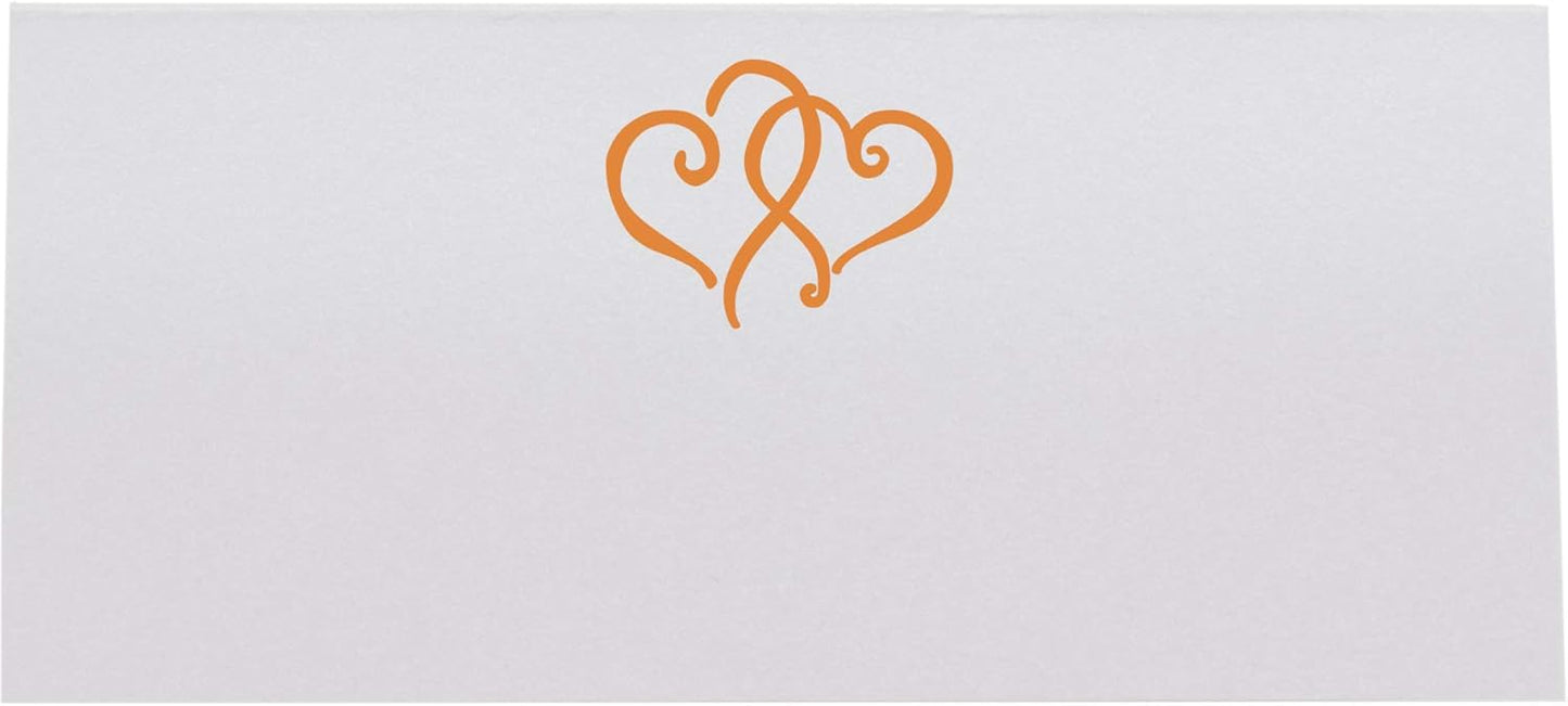 Linked Hearts Place Cards, Orange (Choose Color), Set of 60, Pre-cut and Scored - Wedding, Party, Dinner, and Special Events - Made in the USA