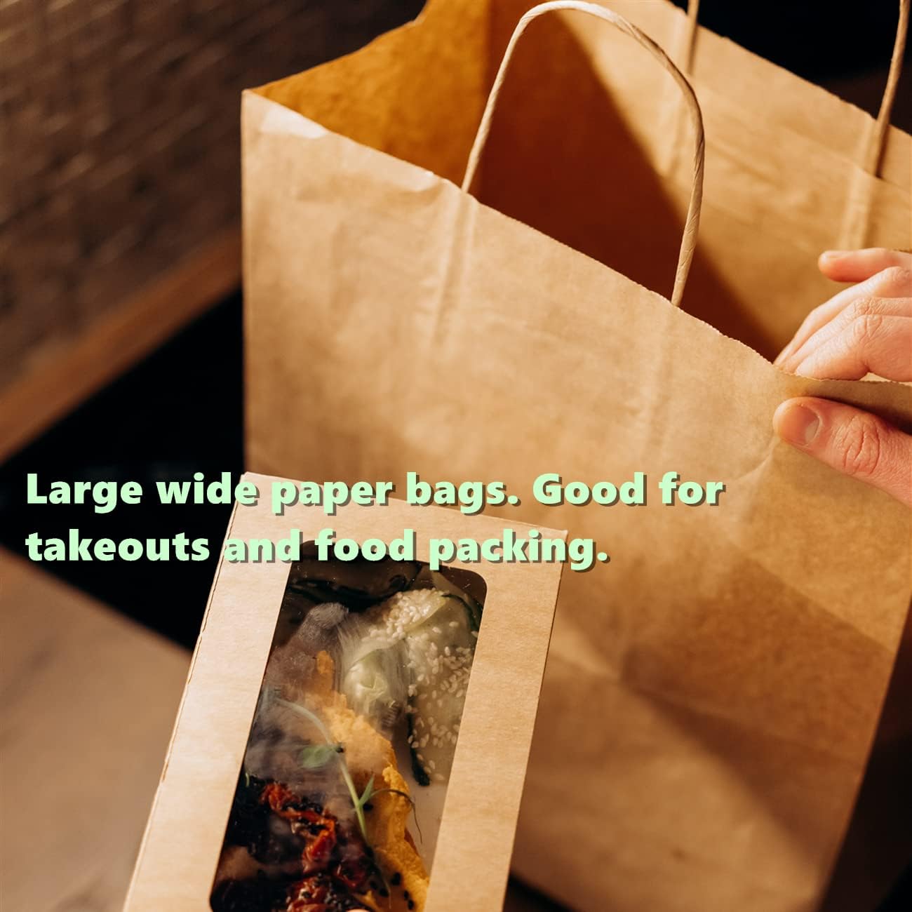BagDream 12x7x12 Paper Bags 50Pcs Brown Paper Bags with Handles, Kraft Shopping Merchandise Retail Bags, Takeout/To Go Bags for Food Delivery, Wider-gusset Recycled Paper Gift Bags