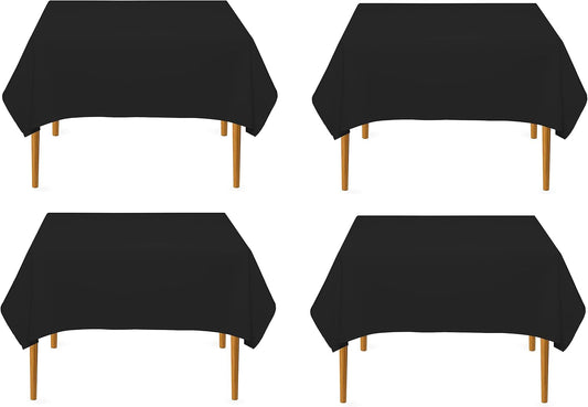 Pomp Black 70" x 70" Poplin Polyester Tablecloth (4 Pack) | Wrinkle + Stain Resistant Easy Care Premium Fabric | Fits Square or Round Table