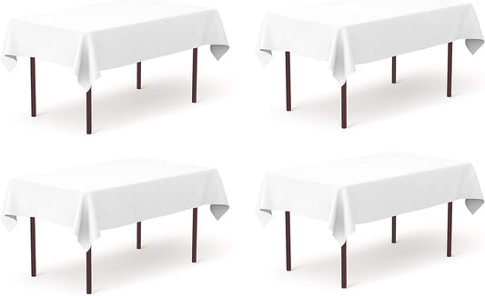 Pomp Pure White 60" x 84" Poplin Polyester Tablecloth (4 Pack) | Wrinkle + Stain Resistant Easy Care Premium Fabric | Fits 5FT Rectangle Table