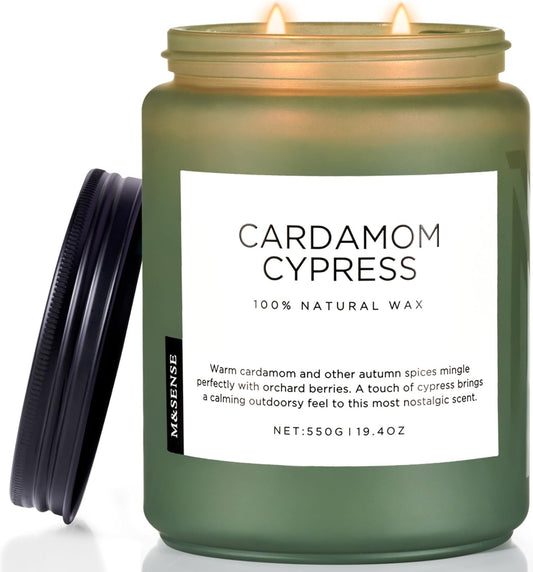 M&SENSE Spice Cardamom Cypress Large Soy Candles for Home Scented 2 Wick Large Soy Natural Candles 19.4oz 110 Hours Long Lasting Slow Burning, Christmas Holiday Woody Scented Winter Gifts