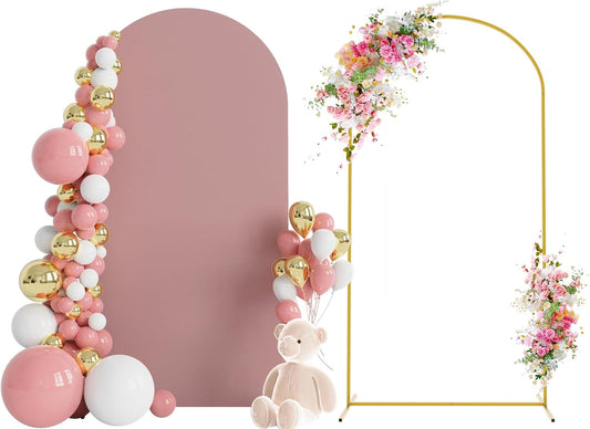 Wokceer 6.6 FT Wedding Arch Stand and Arch Cover, Metal Arch Stand with Arch Stand Cover for Birthday Party Wedding Ceremony Bridal Baby Shower Event Decor