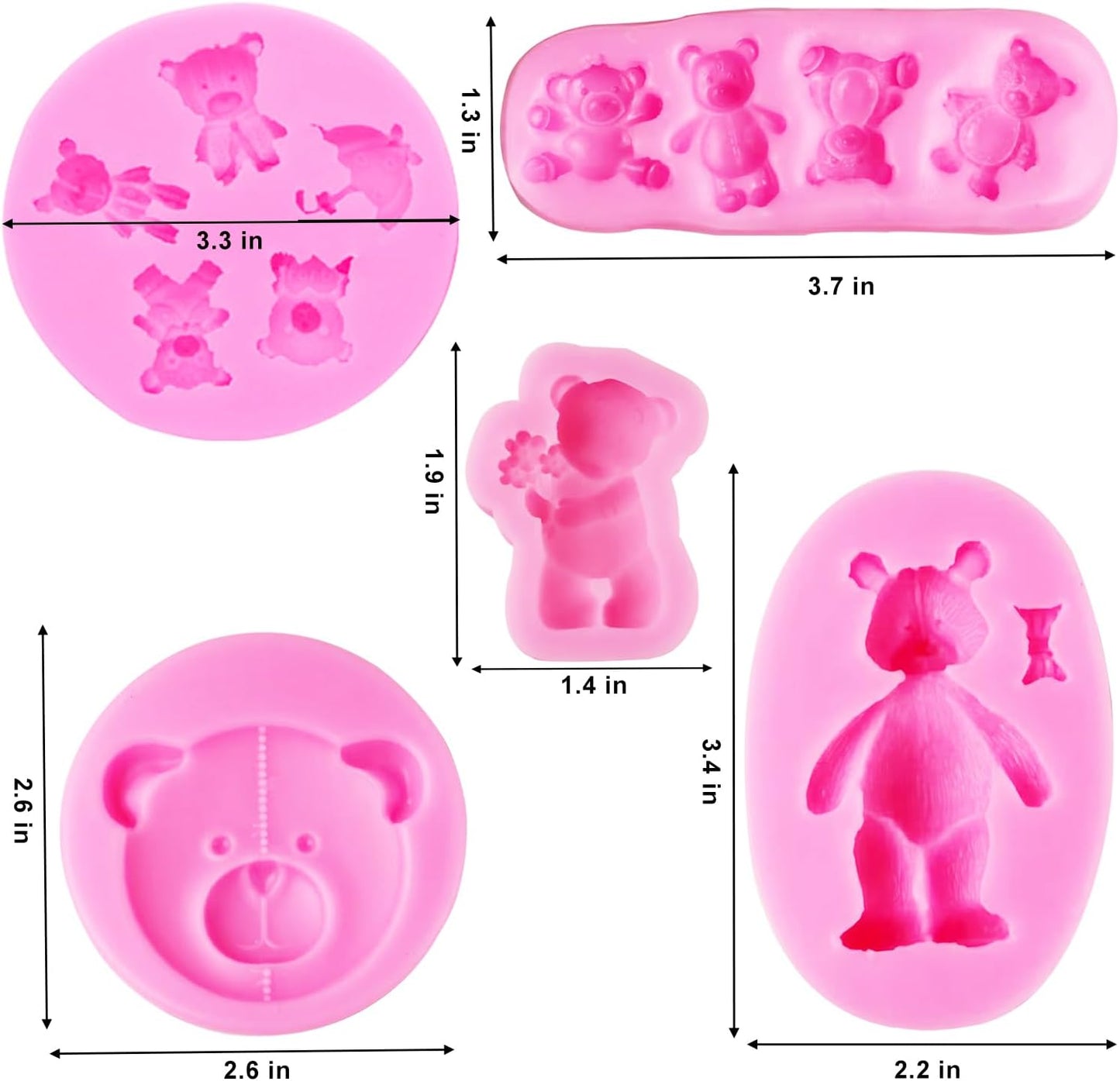 Bear Silicone Molds, AIMEIKI 5 Pcs 3D Bear Silicone Fondant Molds for Chocolate Decorating Cake Candy Gum Paste Polymer Clay Crafting Projects