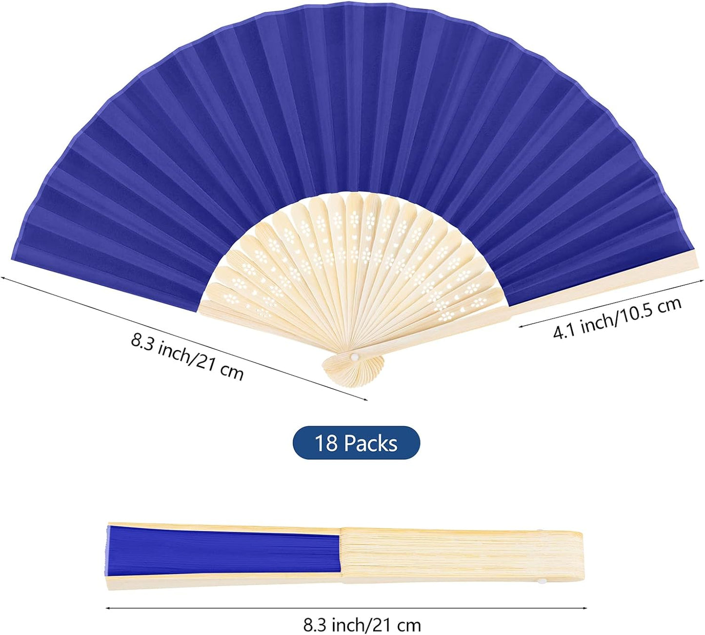 Aneco 18 Pieces Handheld Fans Cloth Hand Fans Bamboo Folding Fans for Wedding Decoration, Church Wedding Gifts, Party Favors, DIY Decoration (Royal Blue)
