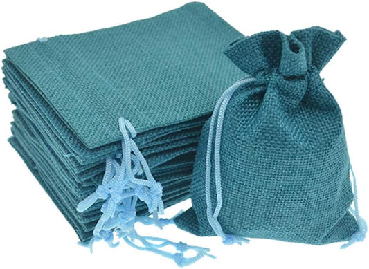 20Pcs Burlap Bags with Drawstring, 5.9x7.5 inch Burlap Gift Bag Linen Jewelry Pouches for Wedding Favors, Party, DIY Craft (Peacock Blue)