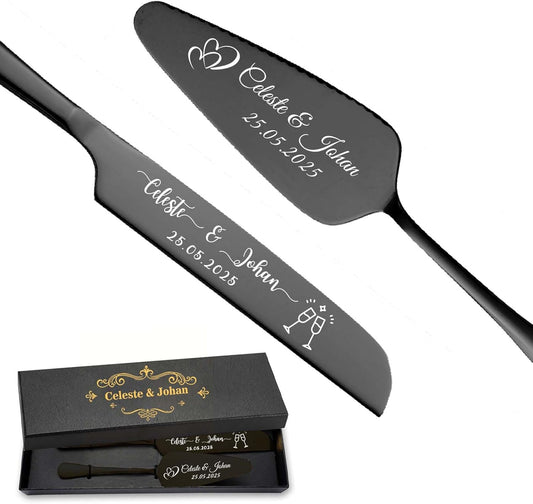 Personalized Wedding Cake Knife and Server Set Stainless Steel Cake Cutter Server Engraved Cake Cutting Set for Wedding Anniversary Engagement Birthday Gifts
