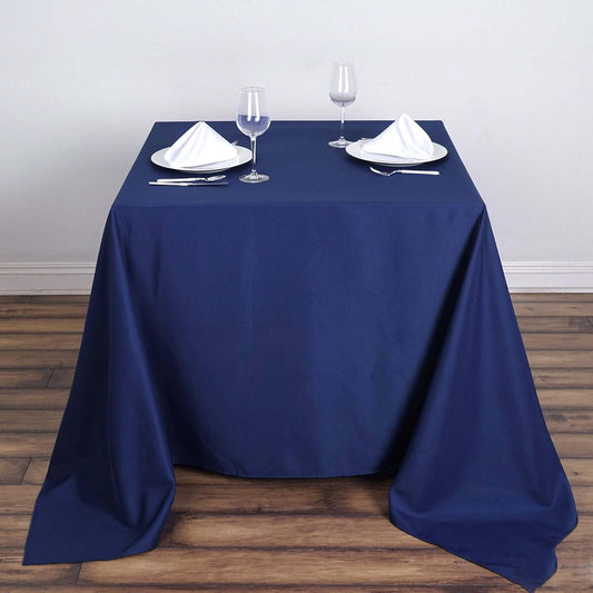 Efavormart 90" Navy Blue Wholesale Linens Polyester Square Linen Tablecloth for Kitchen Dining Catering Wedding Birthday Events